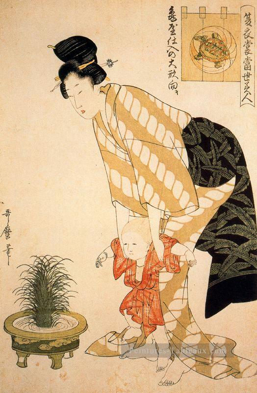 fleur à motifs coton Kitagawa Utamaro ukiyo e Bijin GA Peintures à l'huile